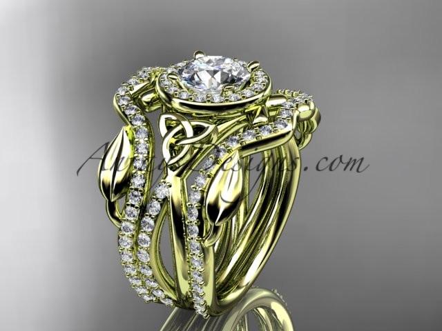 14kt yellow gold celtic trinity knot engagement ring, wedding ring with double matching band CT789S - AnjaysDesigns