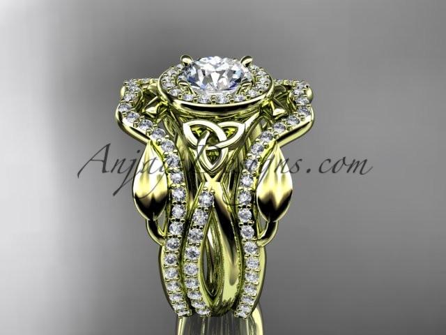 14kt yellow gold celtic trinity knot engagement ring, wedding ring with double matching band CT789S - AnjaysDesigns