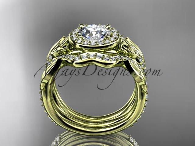 14kt yellow gold celtic trinity knot engagement ring, wedding ring with double matching band CT789S - AnjaysDesigns