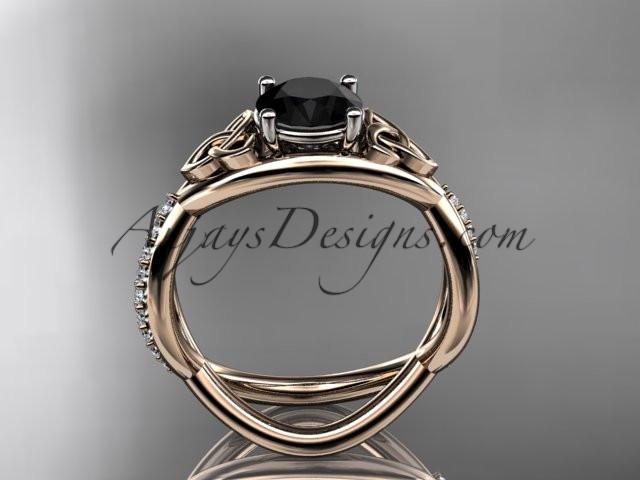 14kt rose gold celtic trinity knot engagement ring, wedding ring with a Black Diamond center stone CT790 - AnjaysDesigns