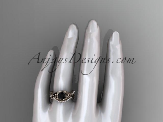 14kt rose gold celtic trinity knot engagement set, wedding ring with a Black Diamond center stone CT790S - AnjaysDesigns
