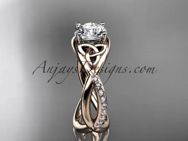 14kt rose gold celtic trinity knot engagement ring, wedding ring with a "Forever One" Moissanite center stone CT790 - AnjaysDesigns