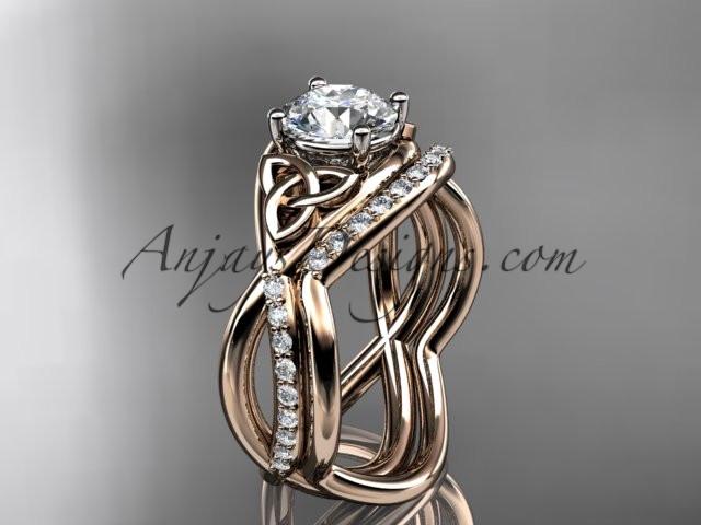 14kt rose gold celtic trinity knot engagement set, wedding ring CT790S - AnjaysDesigns