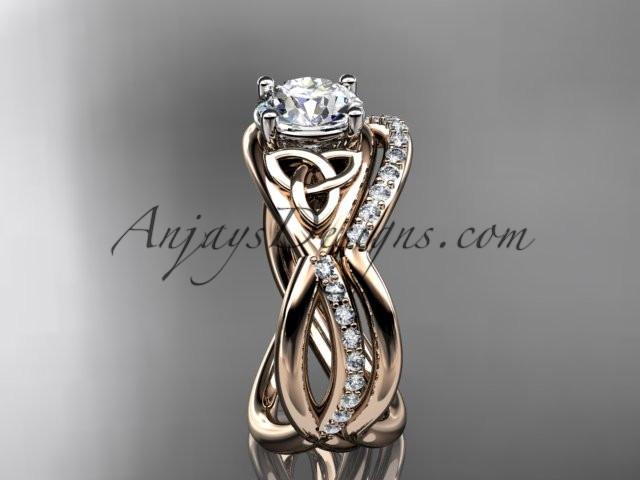 14kt rose gold celtic trinity knot engagement set, wedding ring with a "Forever One" Moissanite center stone CT790S - AnjaysDesigns