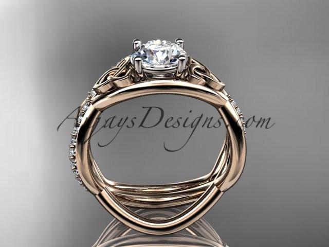 14kt rose gold celtic trinity knot engagement set, wedding ring with a "Forever One" Moissanite center stone CT790S - AnjaysDesigns