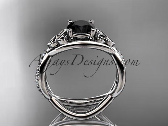 14kt white gold celtic trinity knot engagement ring, wedding ring with a Black Diamond center stone CT790 - AnjaysDesigns