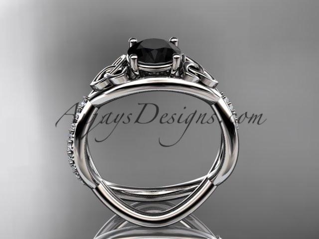 platinum celtic trinity knot engagement ring, wedding ring with a Black Diamond center stone CT790 - AnjaysDesigns