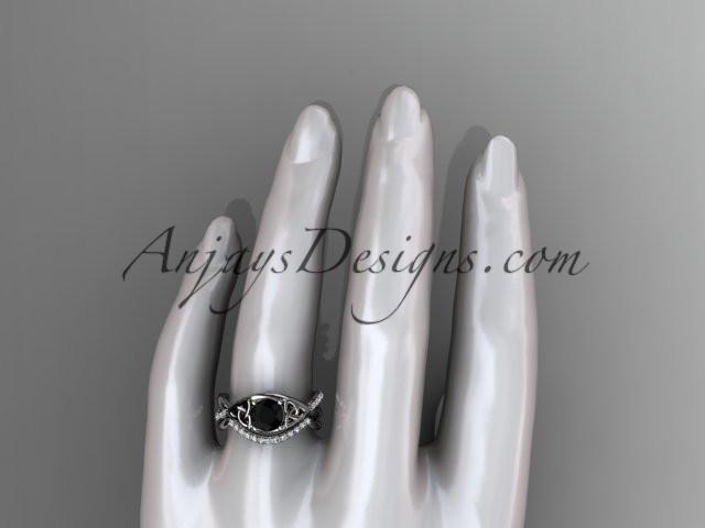 platinum celtic trinity knot engagement set, wedding ring with a Black Diamond center stone CT790S - AnjaysDesigns