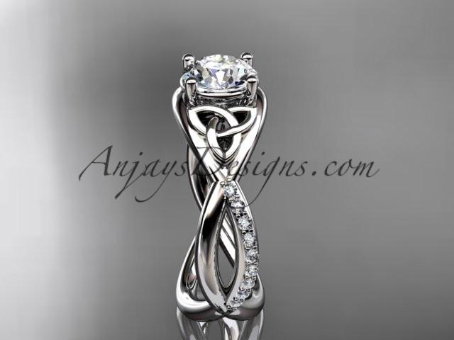 14kt white gold celtic trinity knot engagement ring, wedding ring with a "Forever One" Moissanite center stone CT790 - AnjaysDesigns