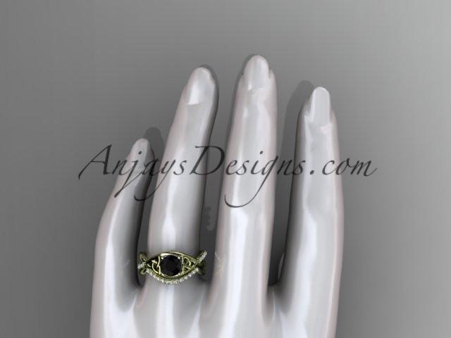 14kt yellow gold celtic trinity knot engagement set, wedding ring with a Black Diamond center stone CT790S - AnjaysDesigns