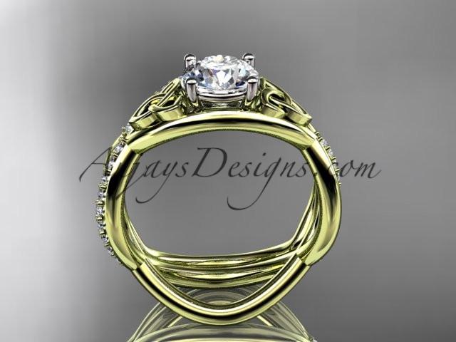 14kt yellow gold celtic trinity knot engagement set, wedding ring with a "Forever One" Moissanite center stone CT790S - AnjaysDesigns