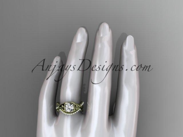 14kt yellow gold celtic trinity knot engagement set, wedding ring with a "Forever One" Moissanite center stone CT790S - AnjaysDesigns