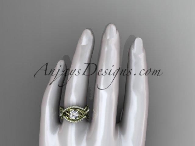 14kt yellow gold celtic trinity knot engagement ring, wedding ring with double matching band CT790S - AnjaysDesigns