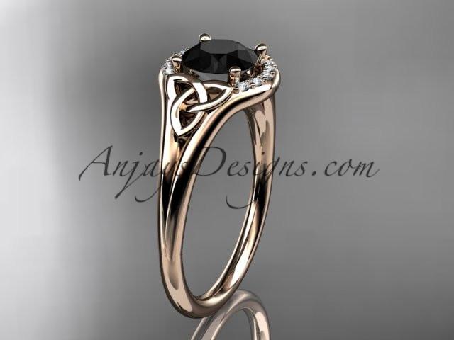 14kt rose gold celtic trinity knot engagement ring, wedding ring with a Black Diamond center stone CT791 - AnjaysDesigns