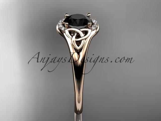 14kt rose gold celtic trinity knot engagement ring, wedding ring with a Black Diamond center stone CT791 - AnjaysDesigns
