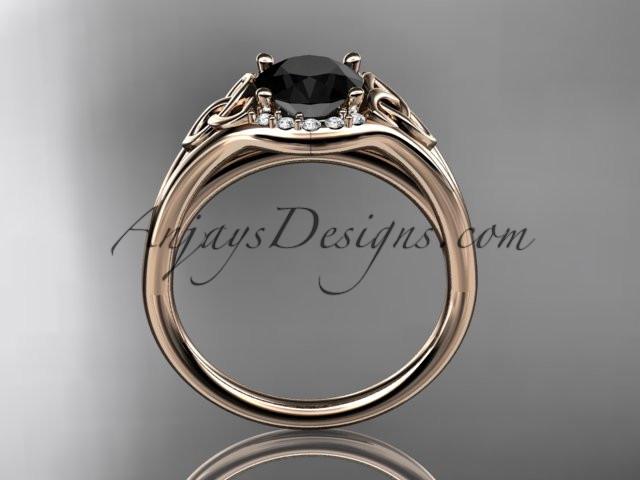 14kt rose gold celtic trinity knot engagement ring, wedding ring with a Black Diamond center stone CT791 - AnjaysDesigns