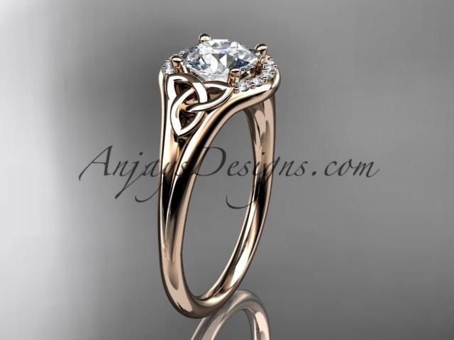 14kt rose gold celtic trinity knot engagement ring, wedding ring with a "Forever One" Moissanite center stone CT791 - AnjaysDesigns