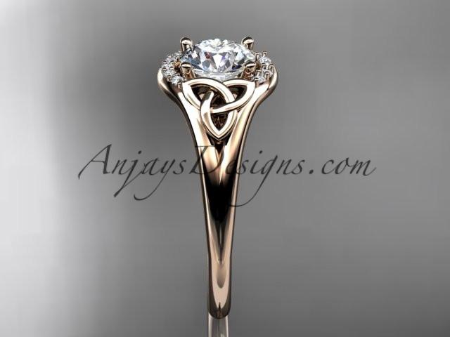 14kt rose gold celtic trinity knot engagement ring, wedding ring with a "Forever One" Moissanite center stone CT791 - AnjaysDesigns
