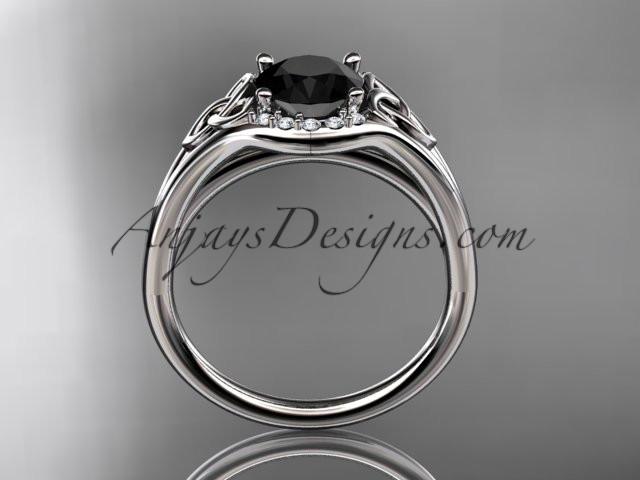 14kt white gold celtic trinity knot engagement ring, wedding ring with a Black Diamond center stone CT791 - AnjaysDesigns