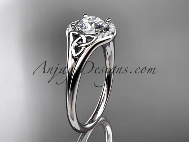 platinum celtic trinity knot engagement ring, wedding ring with a "Forever One" Moissanite center stone CT791 - AnjaysDesigns