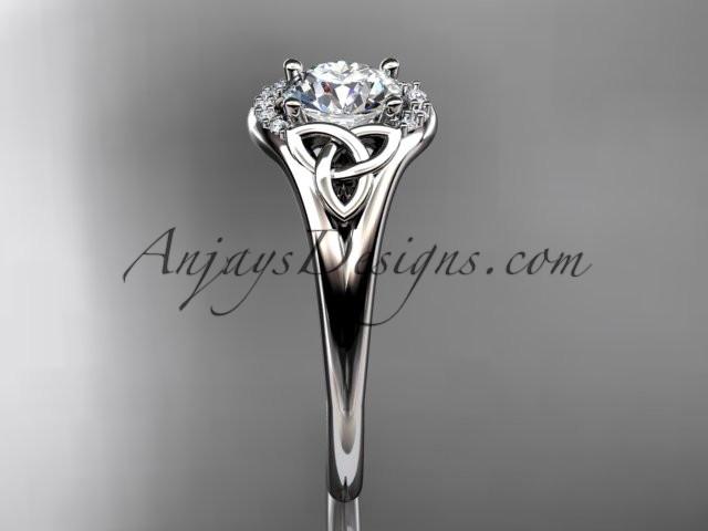 14kt white gold celtic trinity knot engagement ring, wedding ring with a "Forever One" Moissanite center stone CT791 - AnjaysDesigns