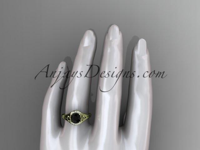 14kt yellow gold celtic trinity knot engagement ring, wedding ring with a Black Diamond center stone CT791 - AnjaysDesigns