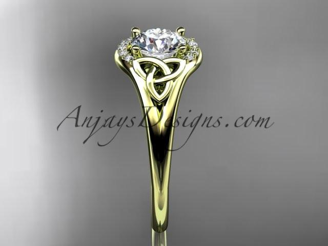 14kt yellow gold celtic trinity knot engagement ring, wedding ring with a "Forever One" Moissanite center stone CT791 - AnjaysDesigns