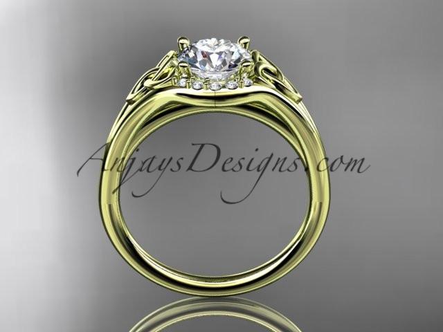 14kt yellow gold celtic trinity knot engagement ring, wedding ring with a "Forever One" Moissanite center stone CT791 - AnjaysDesigns