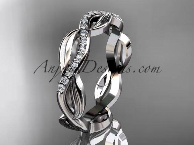 14k white gold diamond leaf and vine wedding ring, engagement ring, wedding band ADLR100B - AnjaysDesigns