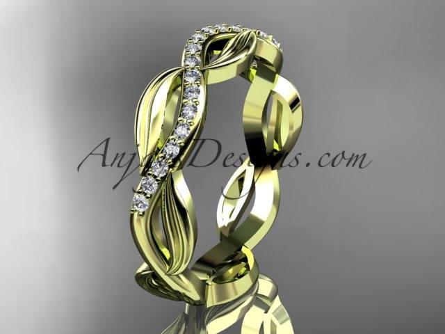 14kt yellow gold diamond leaf and vine wedding ring, engagement ring, wedding band ADLR100B - AnjaysDesigns