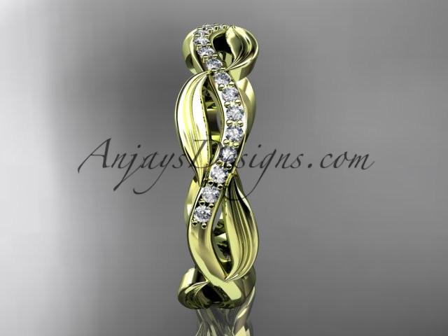 14kt yellow gold diamond leaf and vine wedding ring, engagement ring, wedding band ADLR100B - AnjaysDesigns