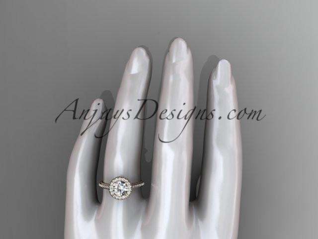 14kt rose gold diamond floral wedding ring, engagement ring with a "Forever One" Moissanite center stone ADLR101 - AnjaysDesigns