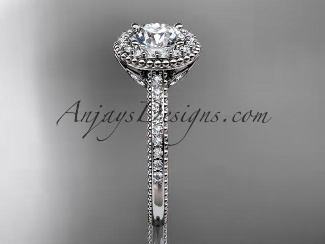 14kt white gold diamond floral wedding ring, engagement ring ADLR101 - AnjaysDesigns