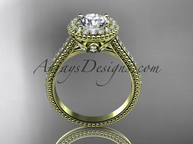 14kt yellow gold diamond floral wedding ring, engagement ring ADLR101 - AnjaysDesigns
