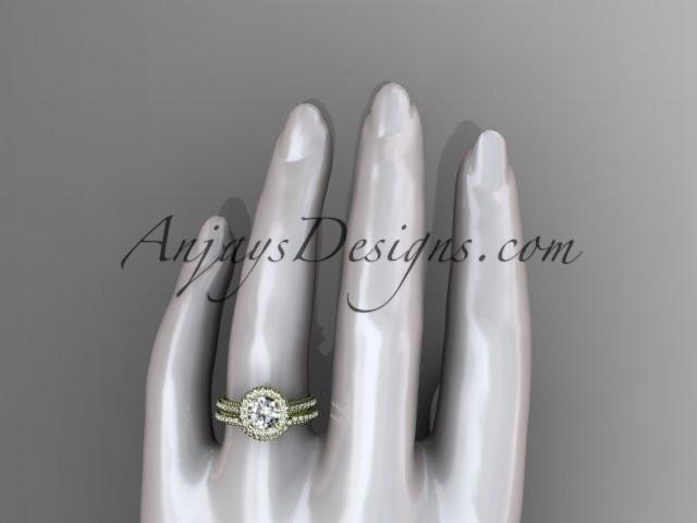 14kt yellow gold diamond floral wedding set, engagement ring ADLR101S - AnjaysDesigns