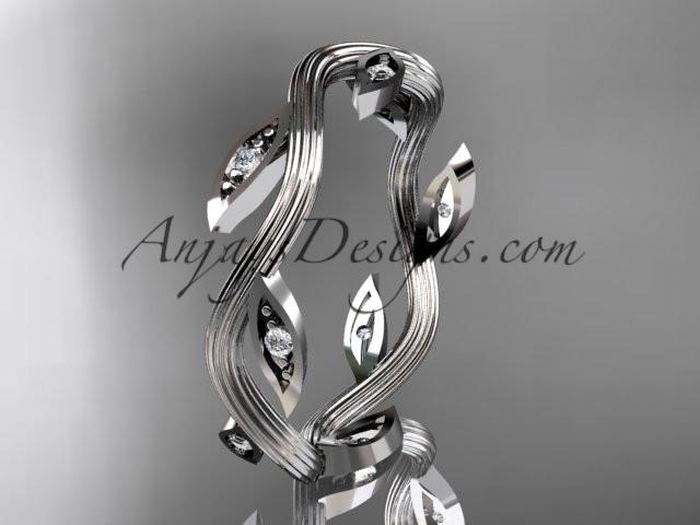 platinum diamond leaf and vine wedding ring, engagement ring, wedding band ADLR102 - AnjaysDesigns