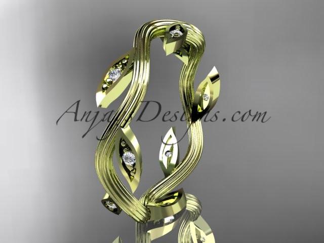 14kt yellow gold diamond leaf and vine wedding ring, engagement ring, wedding band ADLR102 - AnjaysDesigns