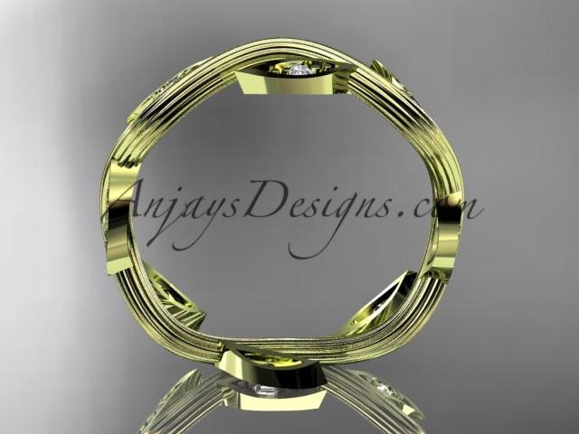 14kt yellow gold diamond leaf and vine wedding ring, engagement ring, wedding band ADLR102 - AnjaysDesigns