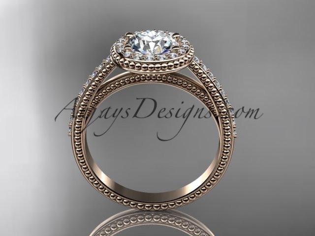 14kt rose gold diamond unique engagement ring, wedding ring ADER104 - AnjaysDesigns