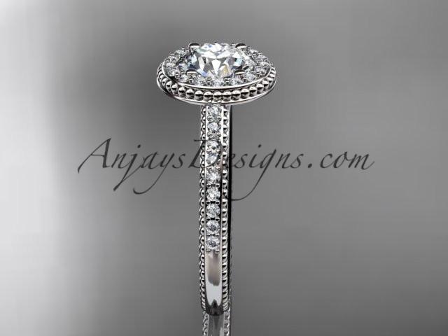 14kt white gold diamond unique engagement ring, wedding ring ADER104 - AnjaysDesigns