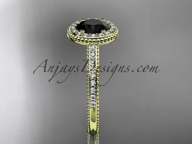 14kt yellow gold diamond unique engagement ring, wedding ring with a Black Diamond center stone ADER104 - AnjaysDesigns