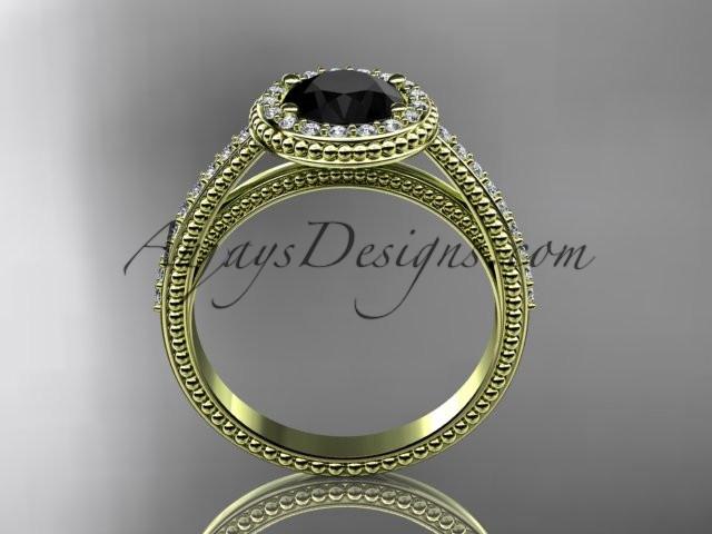 14kt yellow gold diamond unique engagement ring, wedding ring with a Black Diamond center stone ADER104 - AnjaysDesigns