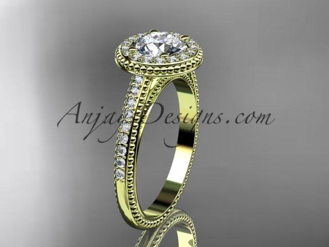 14kt yellow gold diamond unique engagement ring, wedding ring ADER104 - AnjaysDesigns