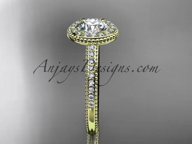 14kt yellow gold diamond unique engagement ring, wedding ring with a "Forever One" Moissanite center stone ADER104 - AnjaysDesigns