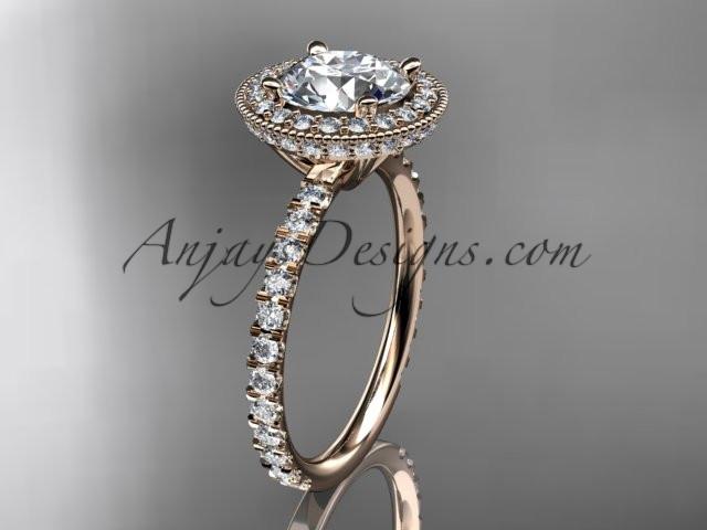 14kt rose gold diamond unique engagement ring, wedding ring with a "Forever One" Moissanite center stone ADER106 - AnjaysDesigns