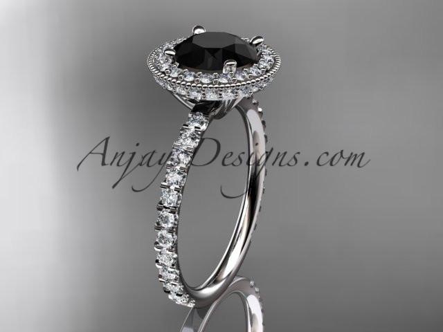 14kt white gold diamond unique engagement ring, wedding ring with a Black Diamond center stone ADER106 - AnjaysDesigns