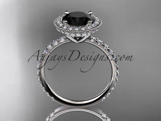 platinum diamond unique engagement ring, wedding ring with a Black Diamond center stone ADER106 - AnjaysDesigns