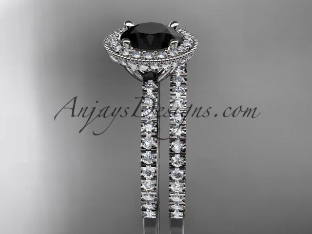 platinum diamond unique wedding ring, engagement ring with a Black Diamond center stone ADER106S - AnjaysDesigns