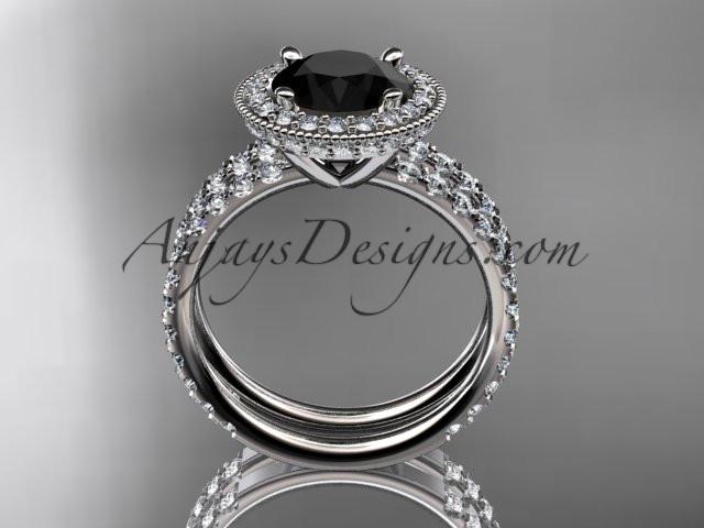 14kt white gold diamond unique wedding ring, engagement ring with a Black Diamond center stone ADER106S - AnjaysDesigns