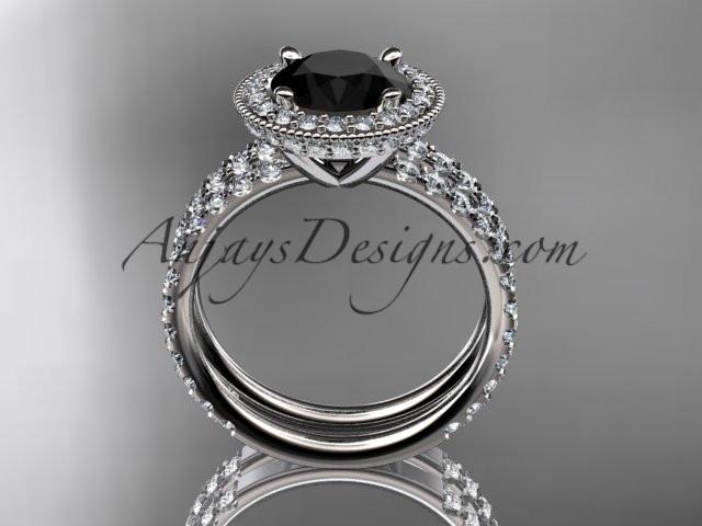 platinum diamond unique wedding ring, engagement ring with a Black Diamond center stone ADER106S - AnjaysDesigns